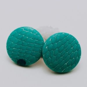 Vintage 80s/90s Teal Snakeskin-Texture Statement Stud Earrings – Quarter Size